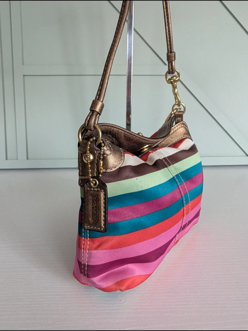 vintage Coach Legacy Stripe Turnlock Wristlet Mini Bag
